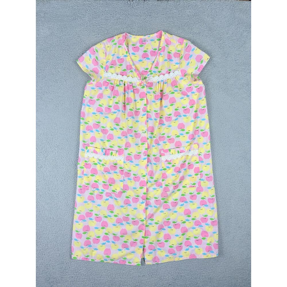 KMart Pink Kaftan Night Gown Woman’s Medium Colorful Apples MuMu Granny Core Vtg